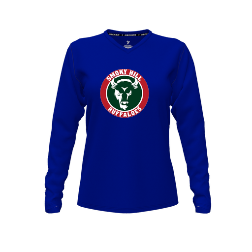 [CUS-DFW-TEES-CMF-VNK-LSL-RYL-FYXS-LOGO1] Comfort T-Shirt (Female Youth XS, Royal, V Neck, Logo 1, Long Sleeve)